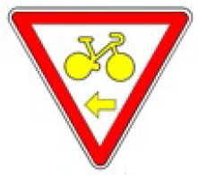 Cédez le passage cycliste - Panneau tourner à gauche