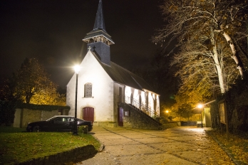 L'église de Boisemont de nuit, éclairage public