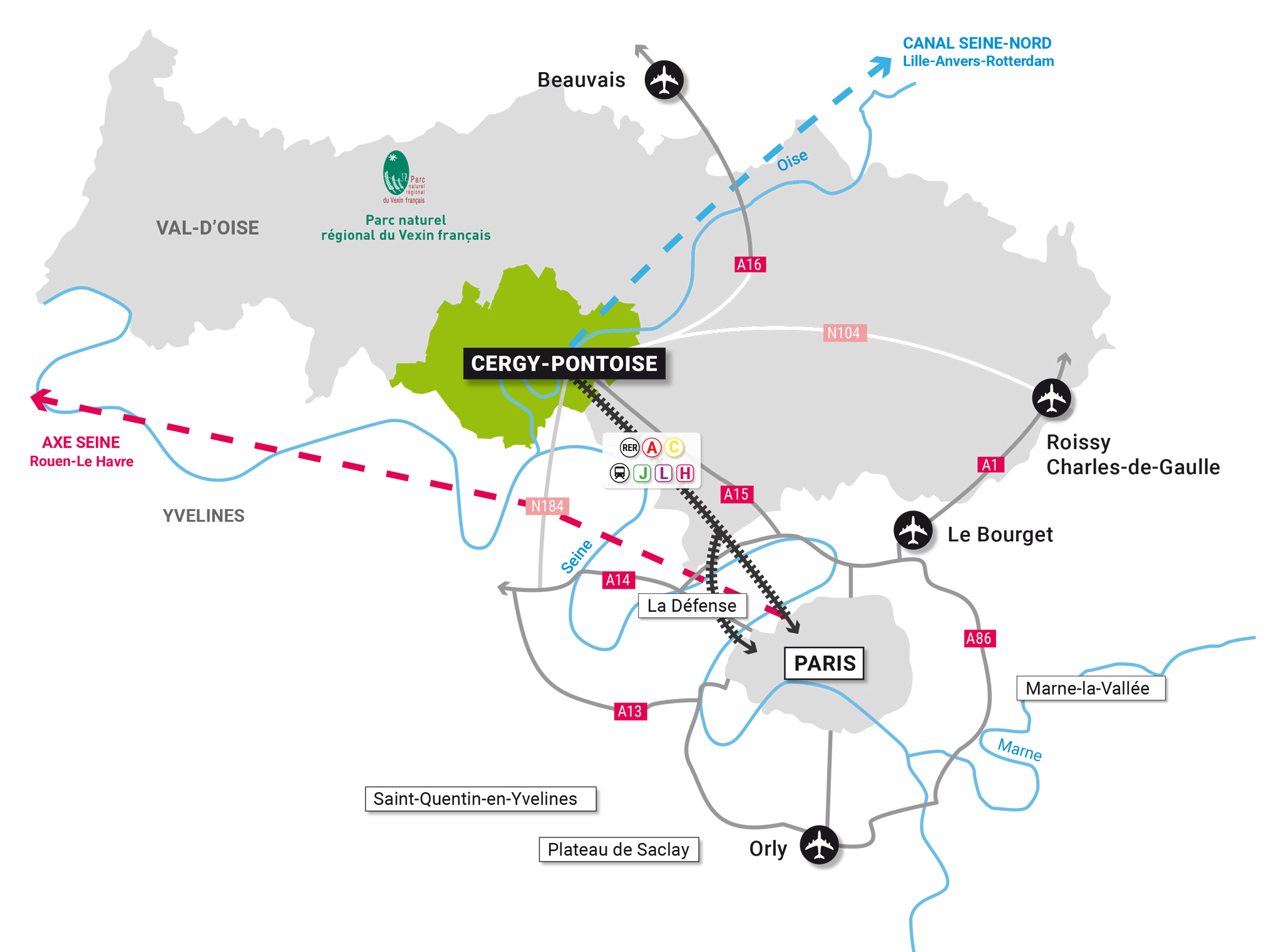 situation de Cergy-Pontoise et accès