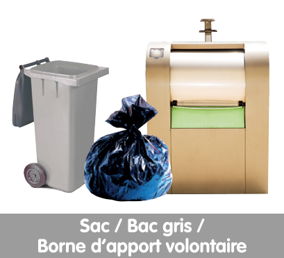 Sac, bac gris ou borne d'apport volontaire