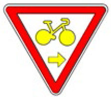 Cédez le passage cycliste - Panneau tourner à droite