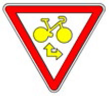 Cédez le passage cycliste - Panneau aller tout droit ou tourner à droite